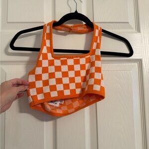 Princess Polly Orange and White Checkered Crop Top